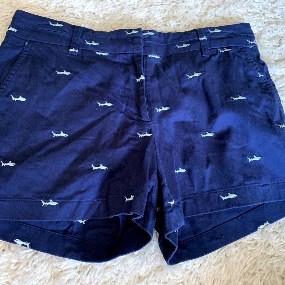 British Khaki Blue Shark Patterned Shorts Size 4